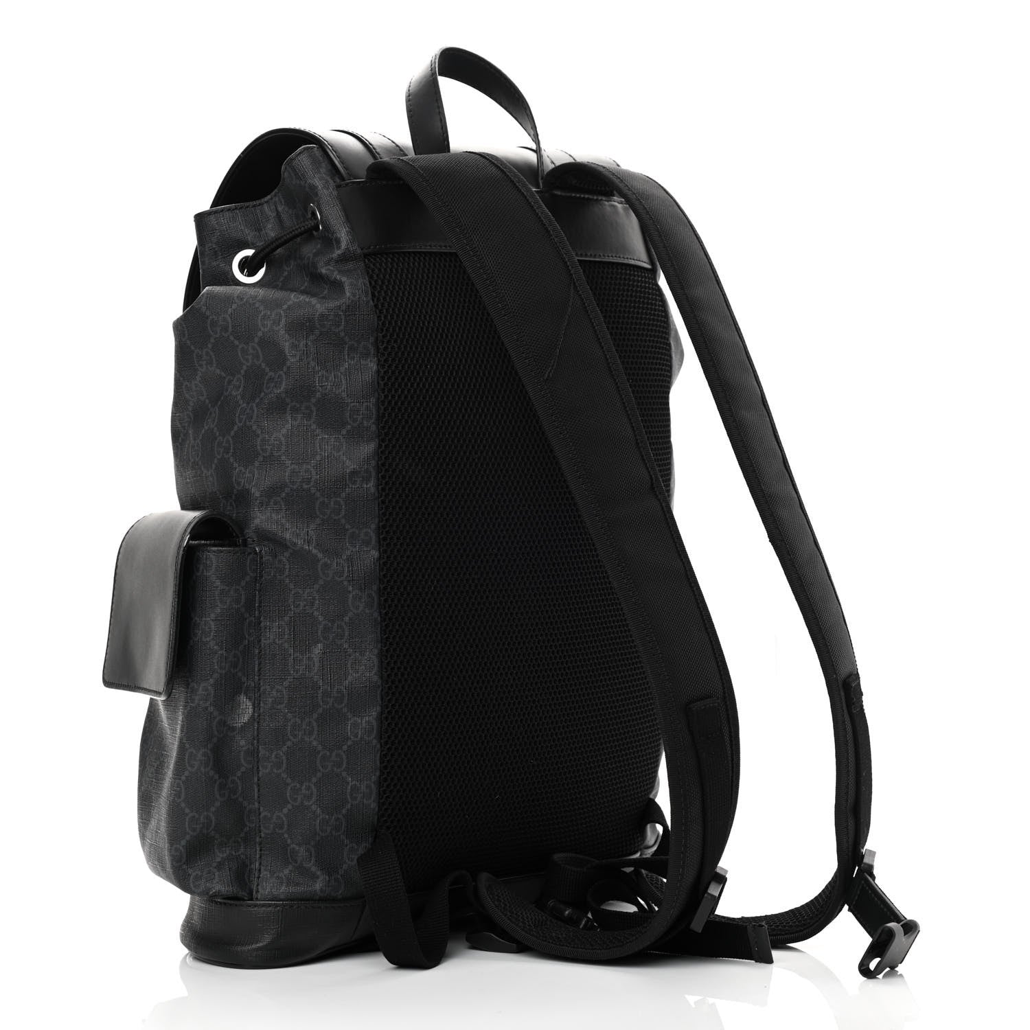 Gucci Soft GG Supreme Monogram Appia Calfskin Web Double Buckle Backpack Black 3 of 15