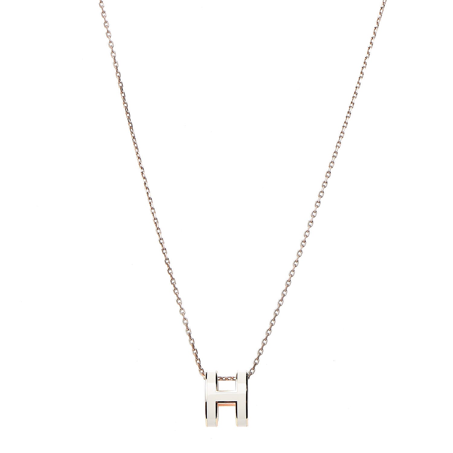 Hermes Lacquered Gold Pop H Pendant Necklace White 1 of 5