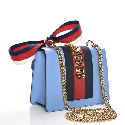 Gucci Calfskin Mini Sylvie Chain Shoulder Bag Clear Sky Blue 3 of 7