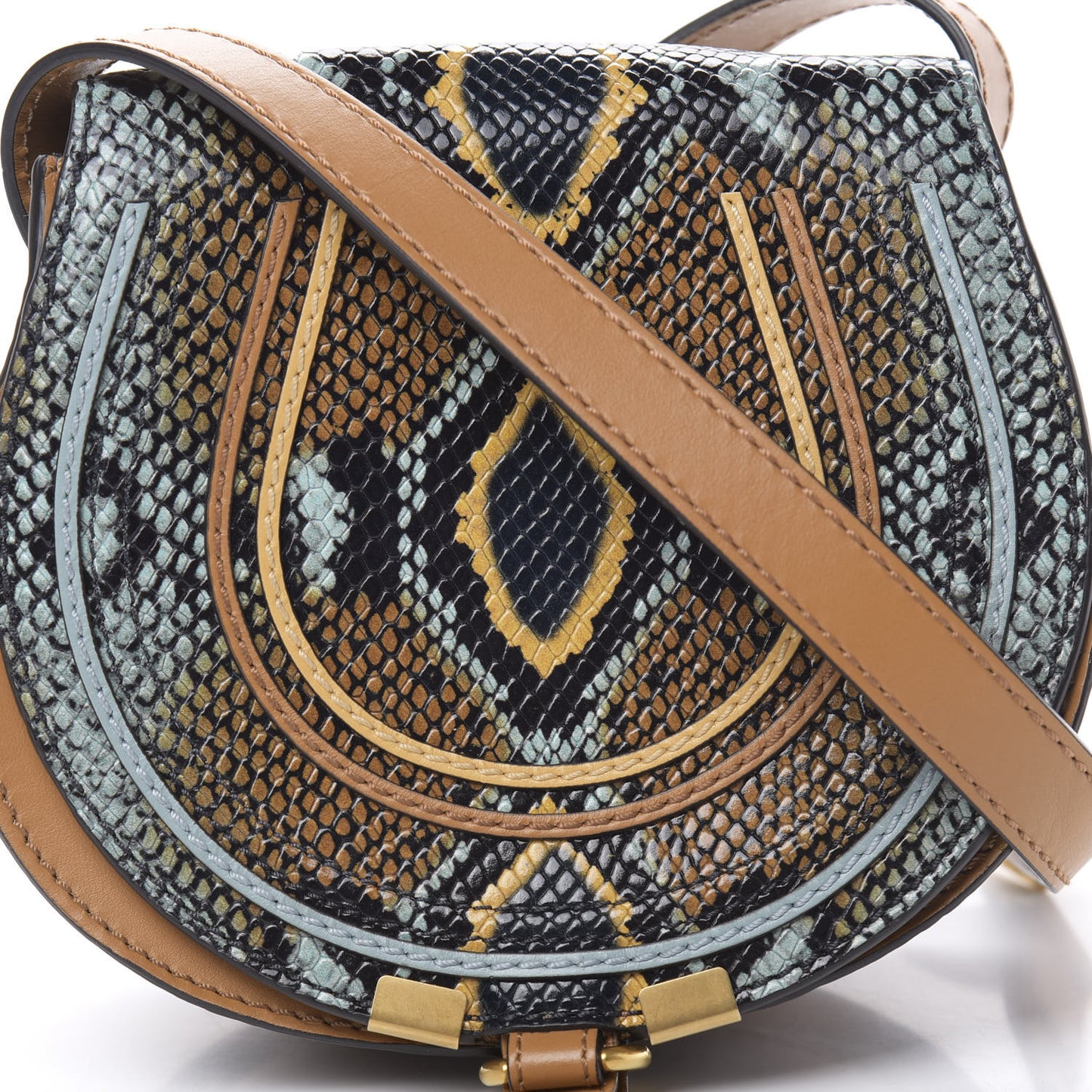 Python Calfskin Embossed Mini Marcie Round Crossbody Bag Multicolor