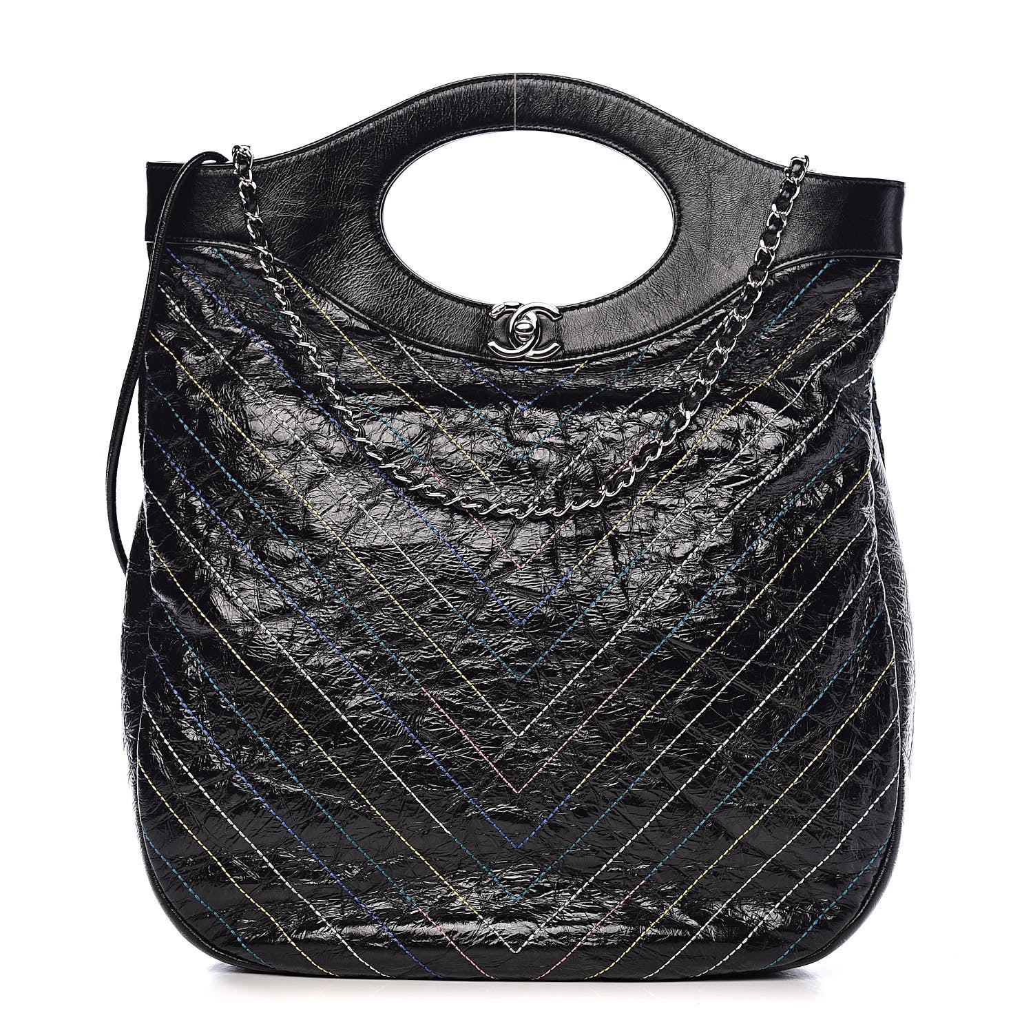 Chanel Glazed Calfskin Chevron Stitched Large 31 Shopping Bag Black 1 of 10