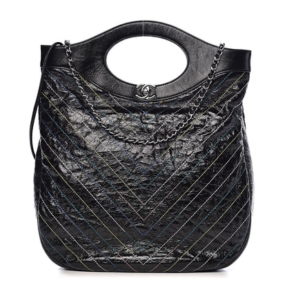 Chanel Glazed Calfskin Chevron Stitched Large 31 Shopping Bag Black 1 of 10