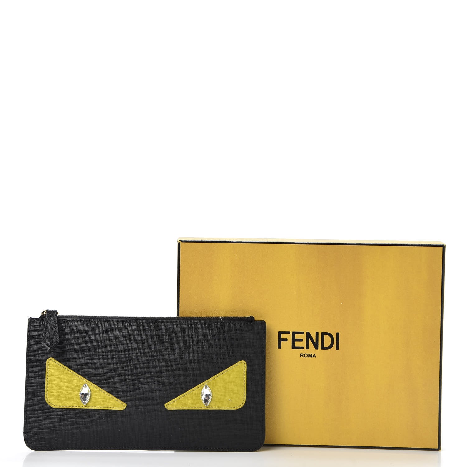Fendi Vitello Elite Crystal Monster Eyes Zip Pouch Black Cedro 9 of 9