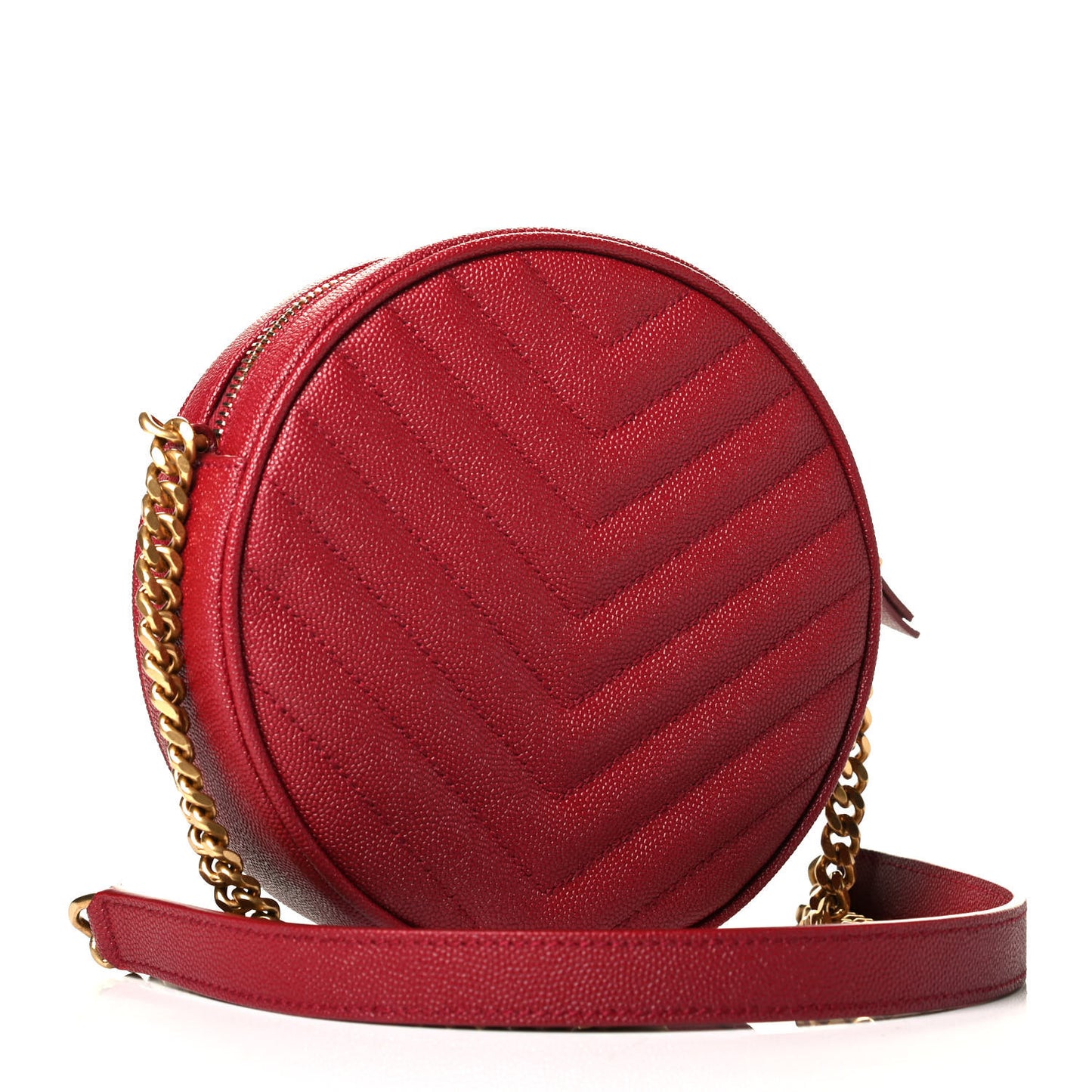 Grain De Poudre Matelasse Chevron Quilted Round Vinyle Camera Bag Eros Red