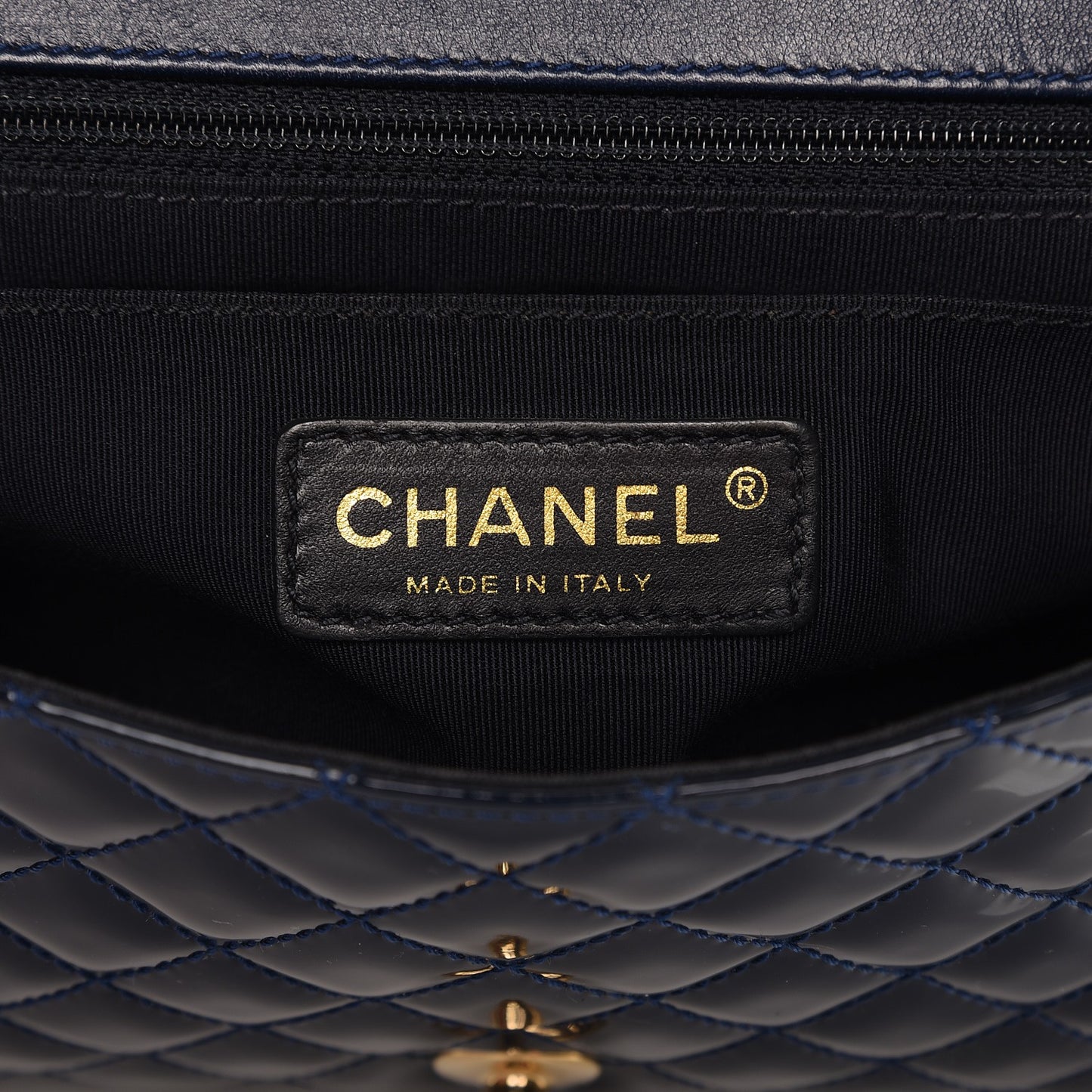 Patent Calfskin Quilted Valentine Charms Medium Single Flap Navy