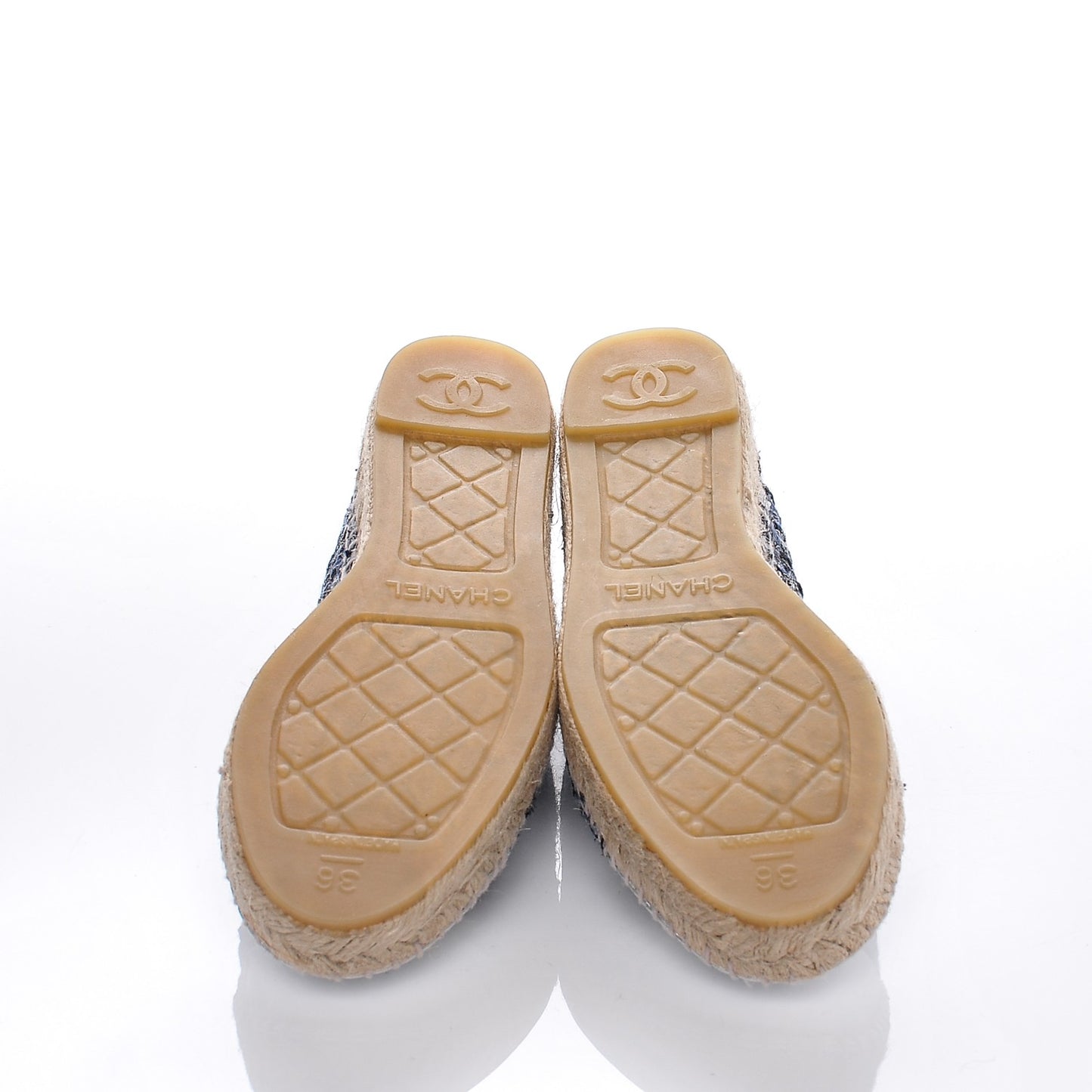 Metallic Tweed Lambskin CC Espadrilles 36 Blue Black Silver