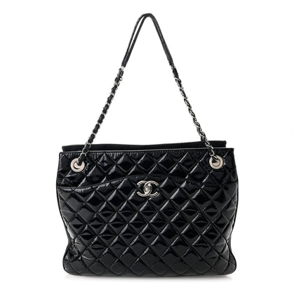 Chanel Patent Quilted Accordion Shopping Tote Navy 1 of 12