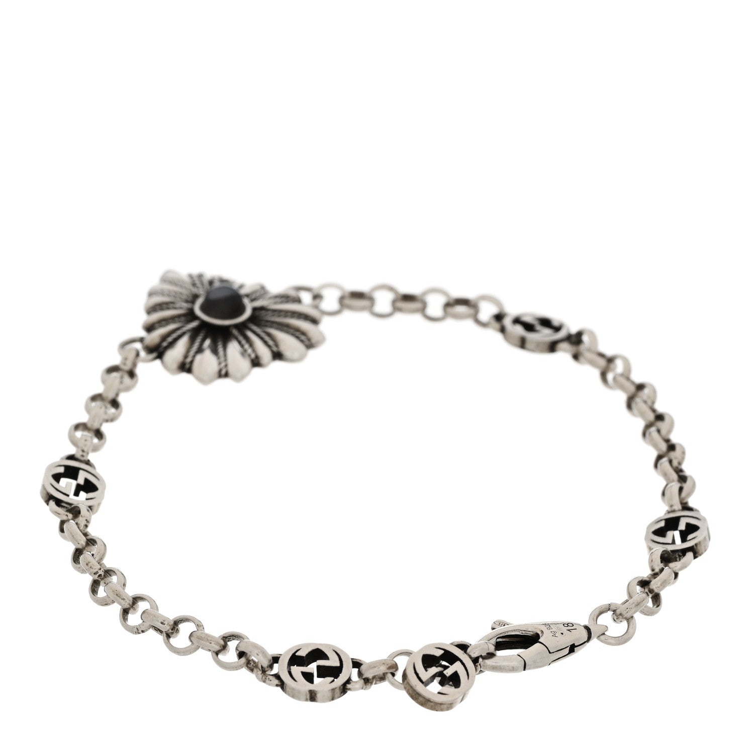 Gucci Sterling Silver Black Mother of Pearl Heart Bracelet 2 of 5