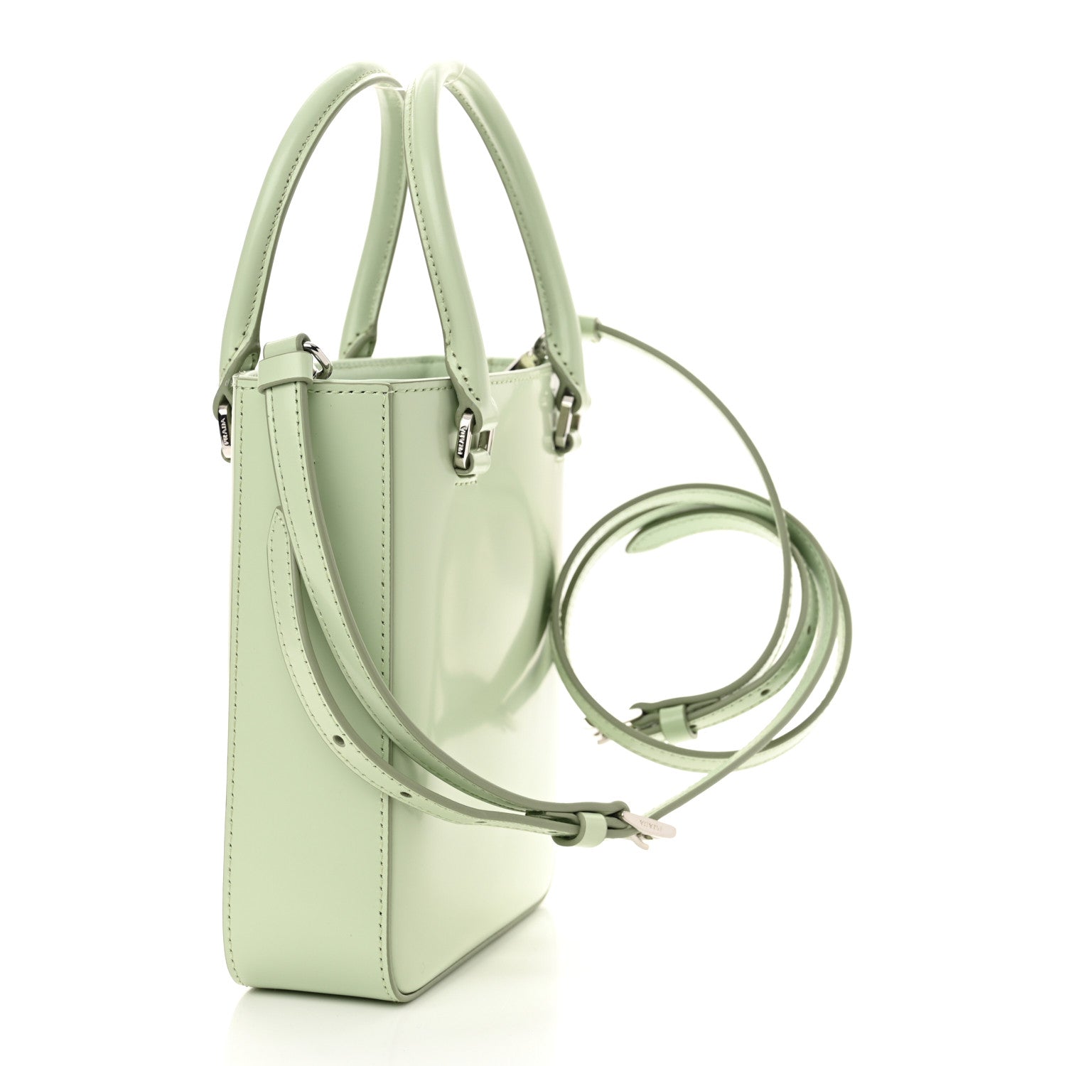 Prada Spazzolato Triangle Small Double Handle Crossbody Tote Acqua 3 of 10