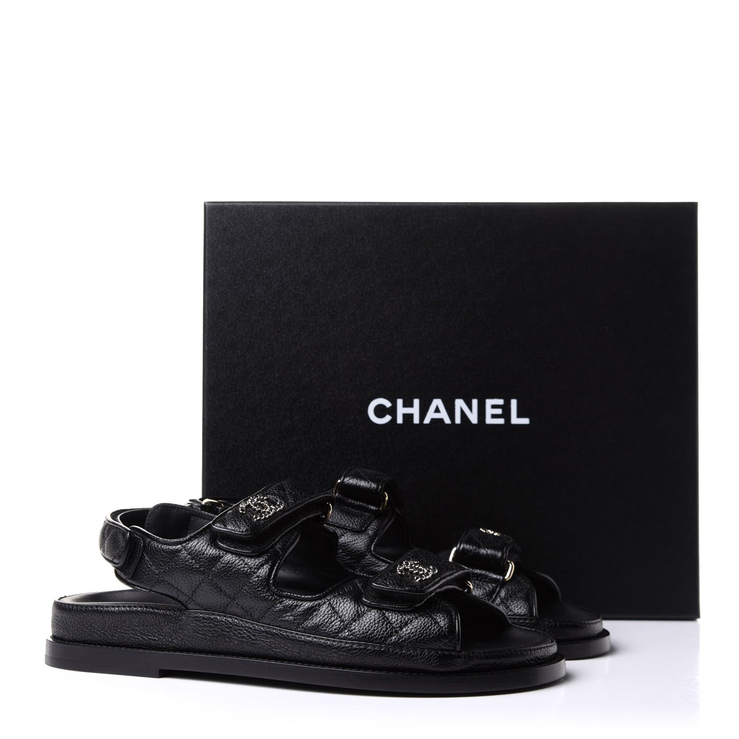 Grained Calfskin Velcro Dad Sandals 38.5 Black
