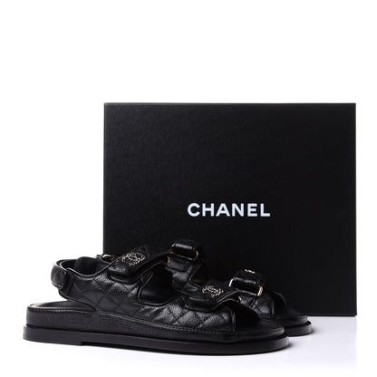 Chanel Grained Calfskin Velcro Dad Sandals 38.5 Black 10 of 10