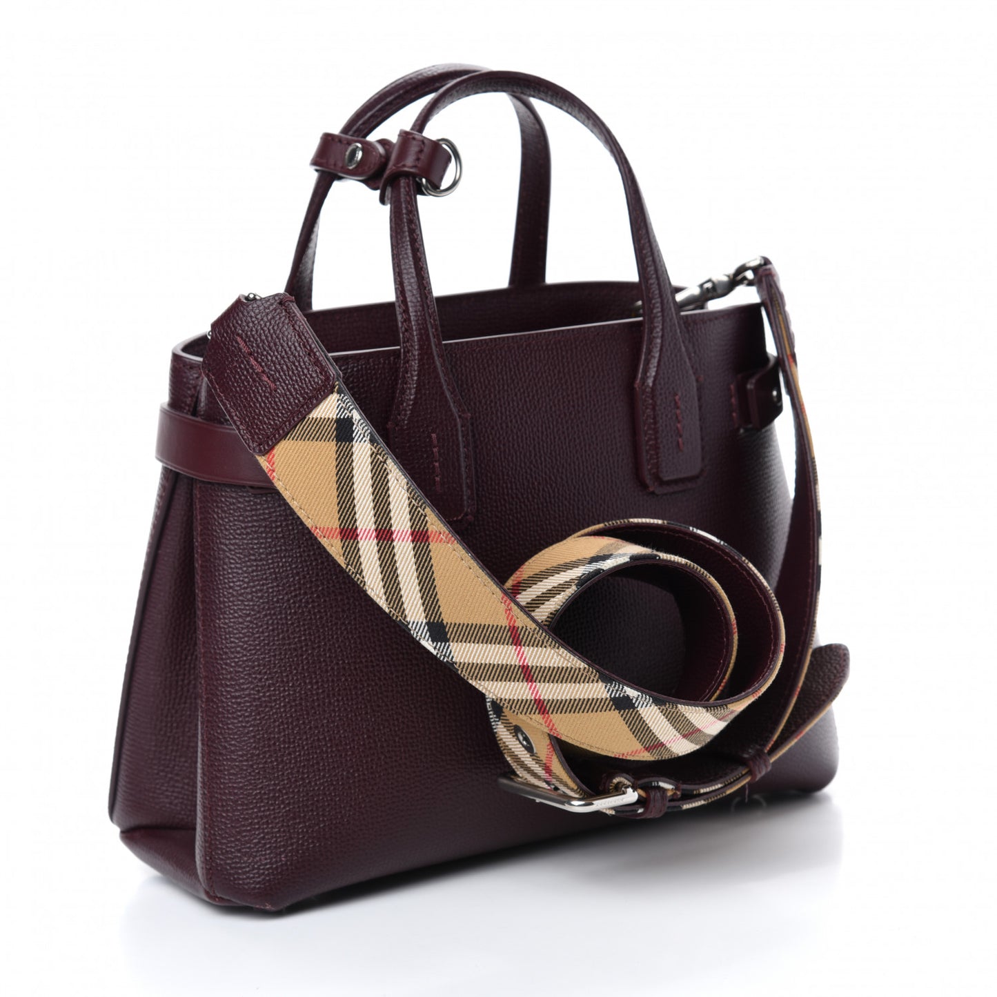 Grainy Calfskin House Check Small Banner Tote Mahogany Red