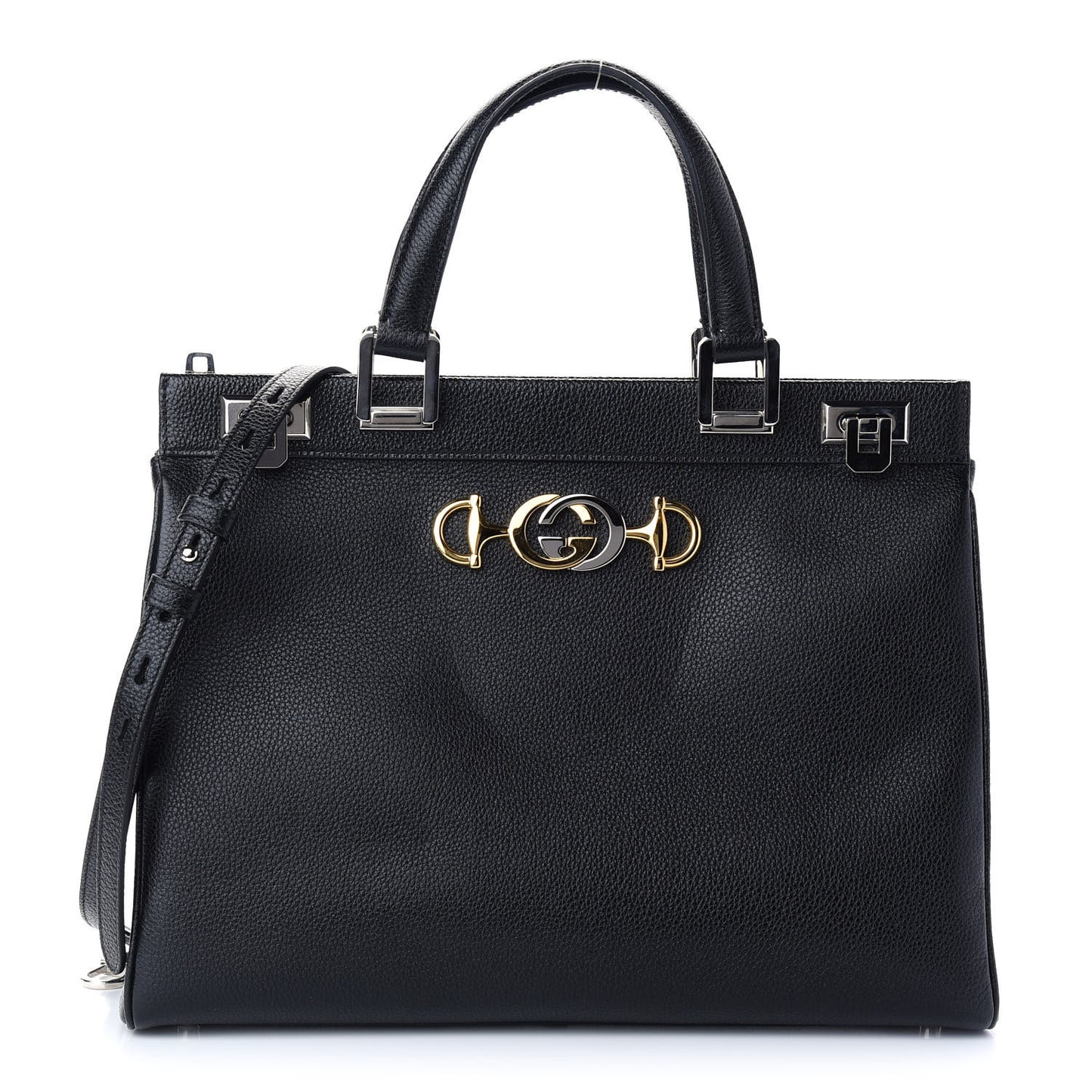Grainy Calfskin Medium Zumi Top Handle Bag Black