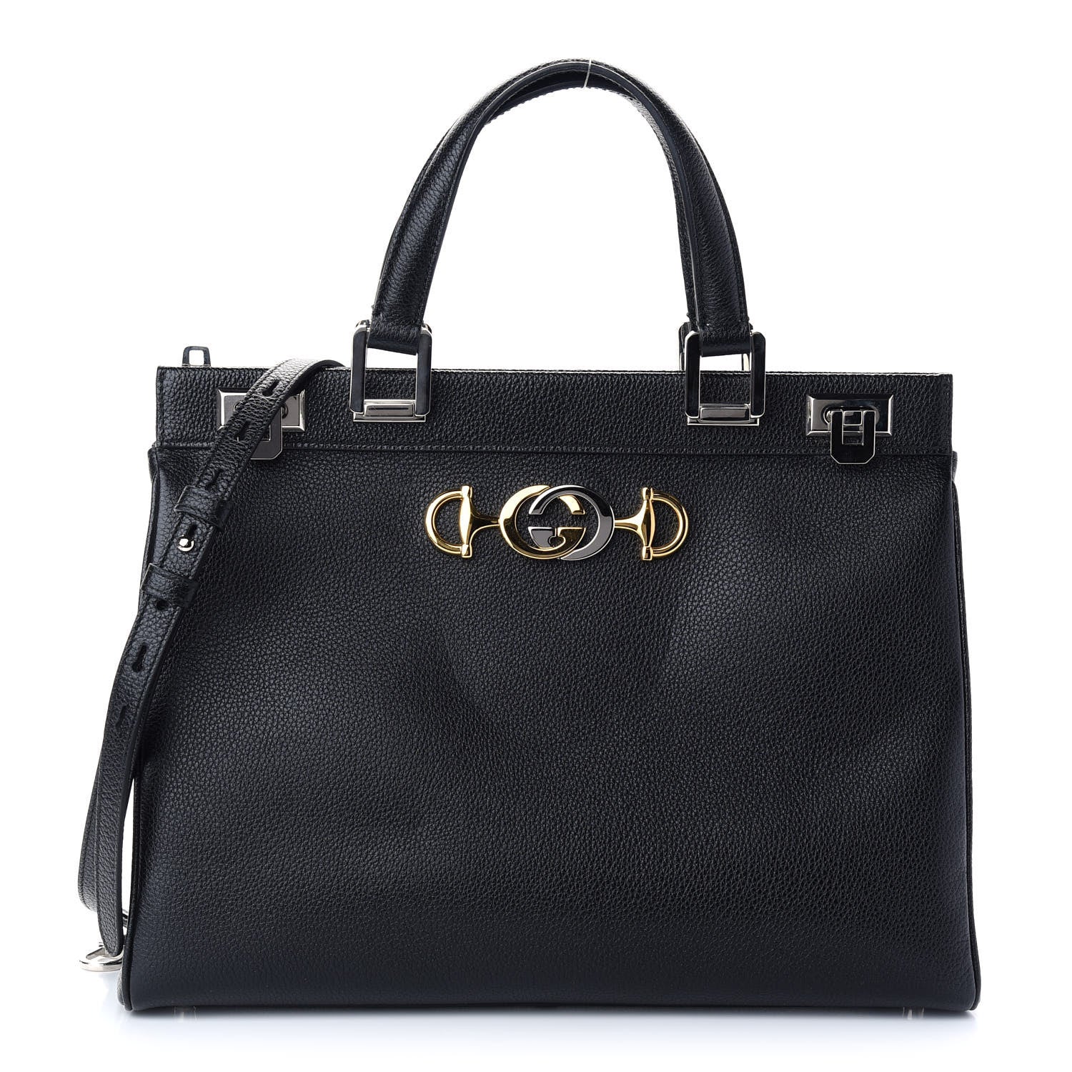 Gucci Grainy Calfskin Medium Zumi Top Handle Bag Black 1 of 8