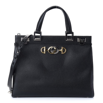 Gucci Grainy Calfskin Medium Zumi Top Handle Bag Black 1 of 8