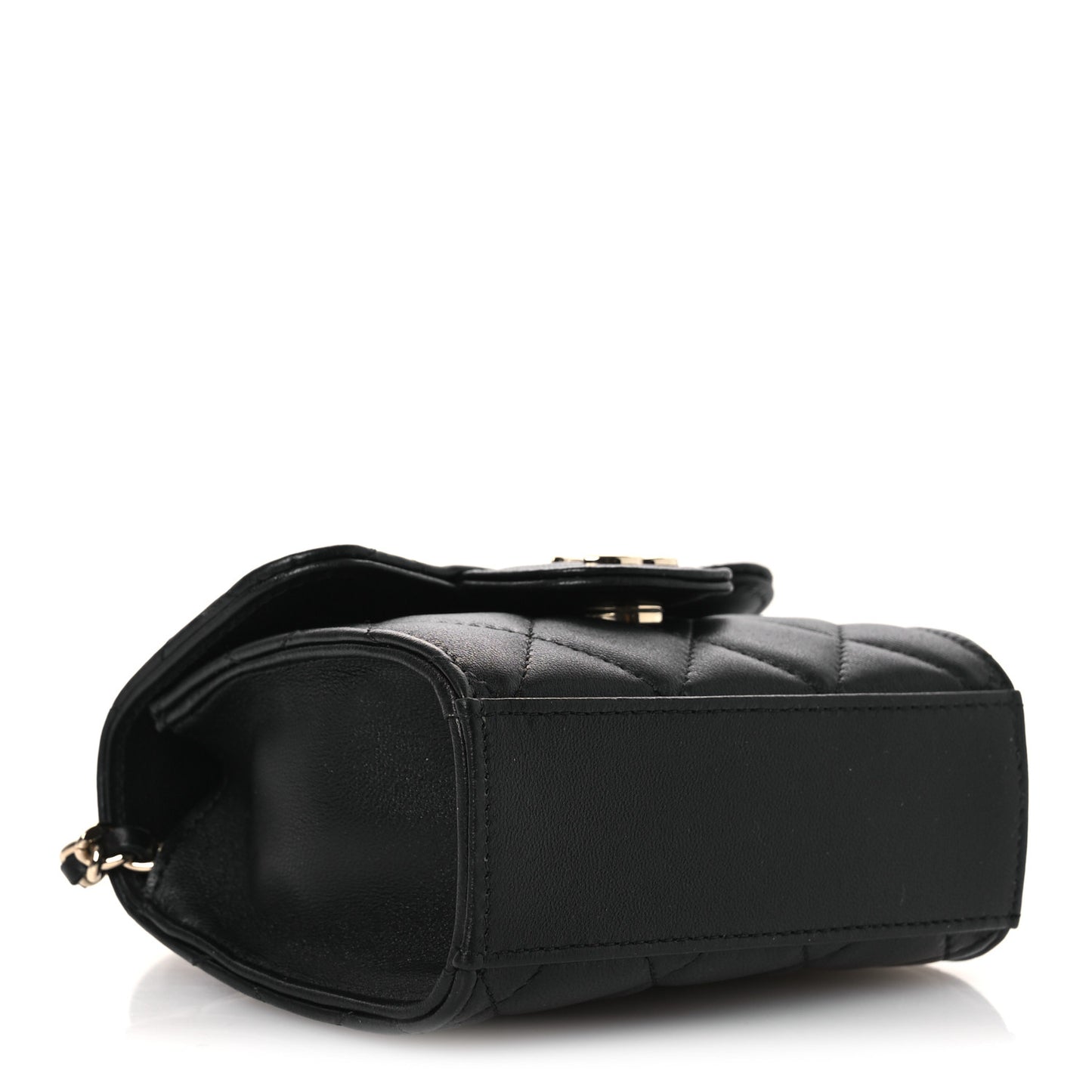 Lambskin Quilted Top Handle Flap Clutch With Chain Black