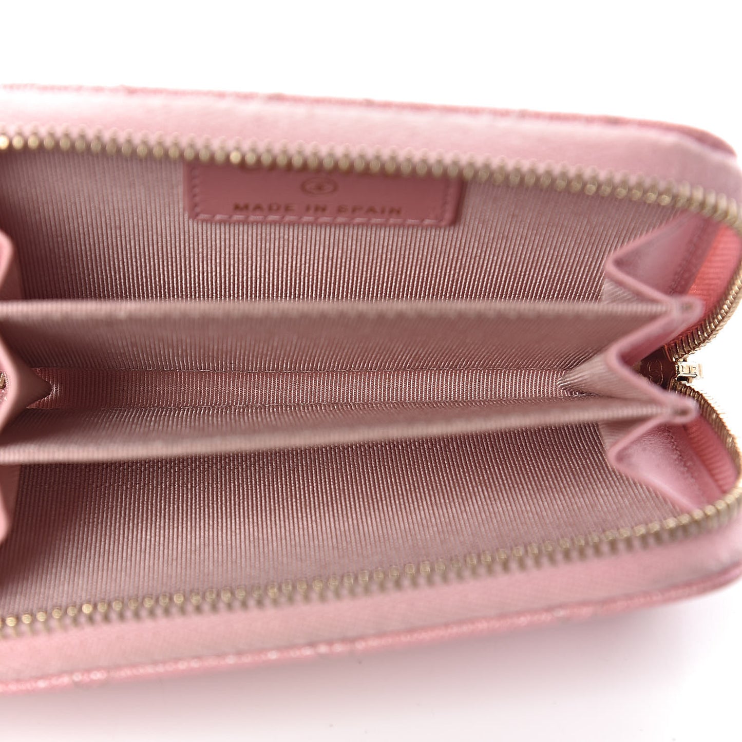 Iridescent Caviar Quilted Zip Coin Purse Pink