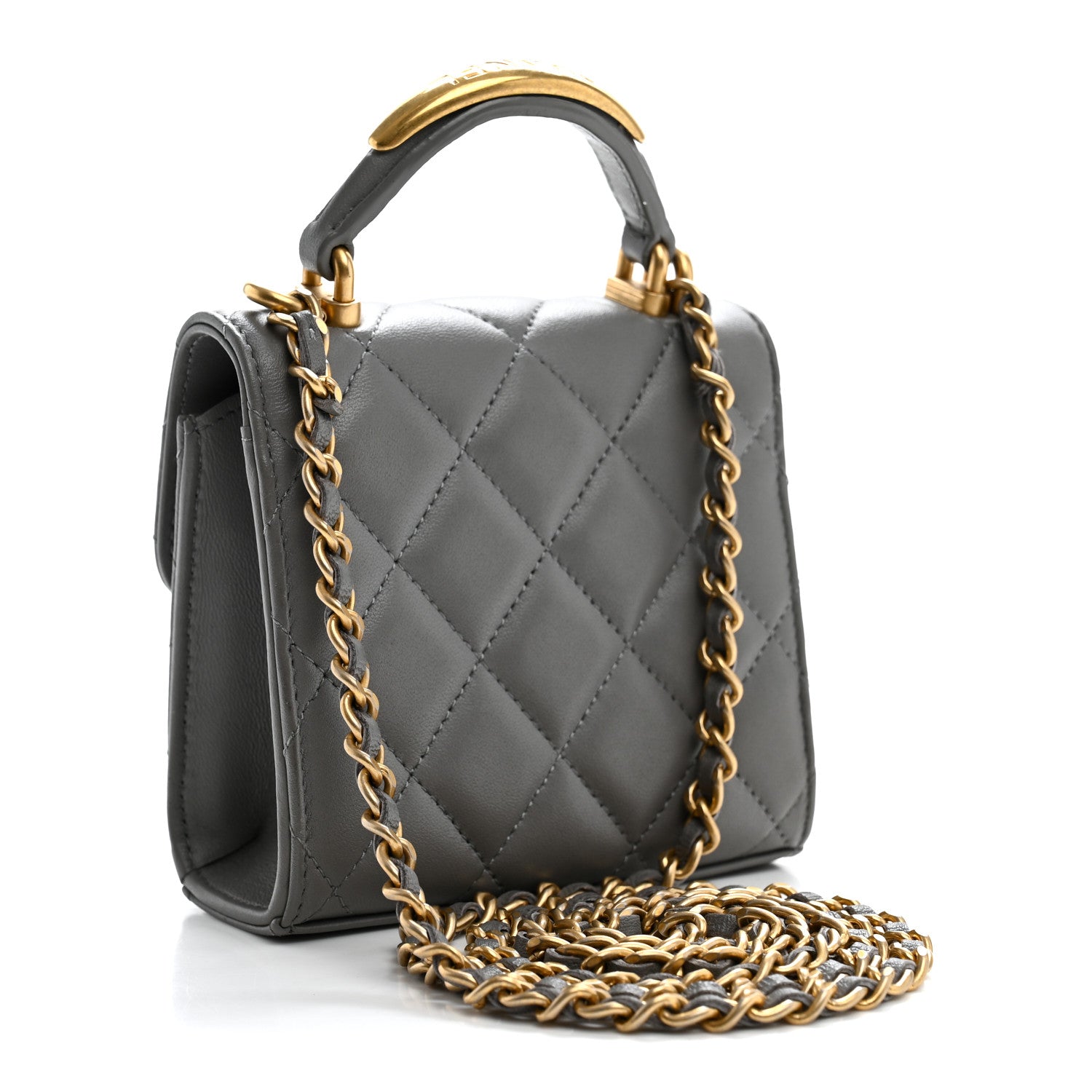 Chanel Lambskin Quilted Metal Top Handle Flap Clutch With Chain Grey 3 of 11