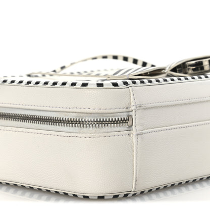 Chanel Caviar Quilted Striped Medium CC Filigree Vanity Case White Black 9 of 13