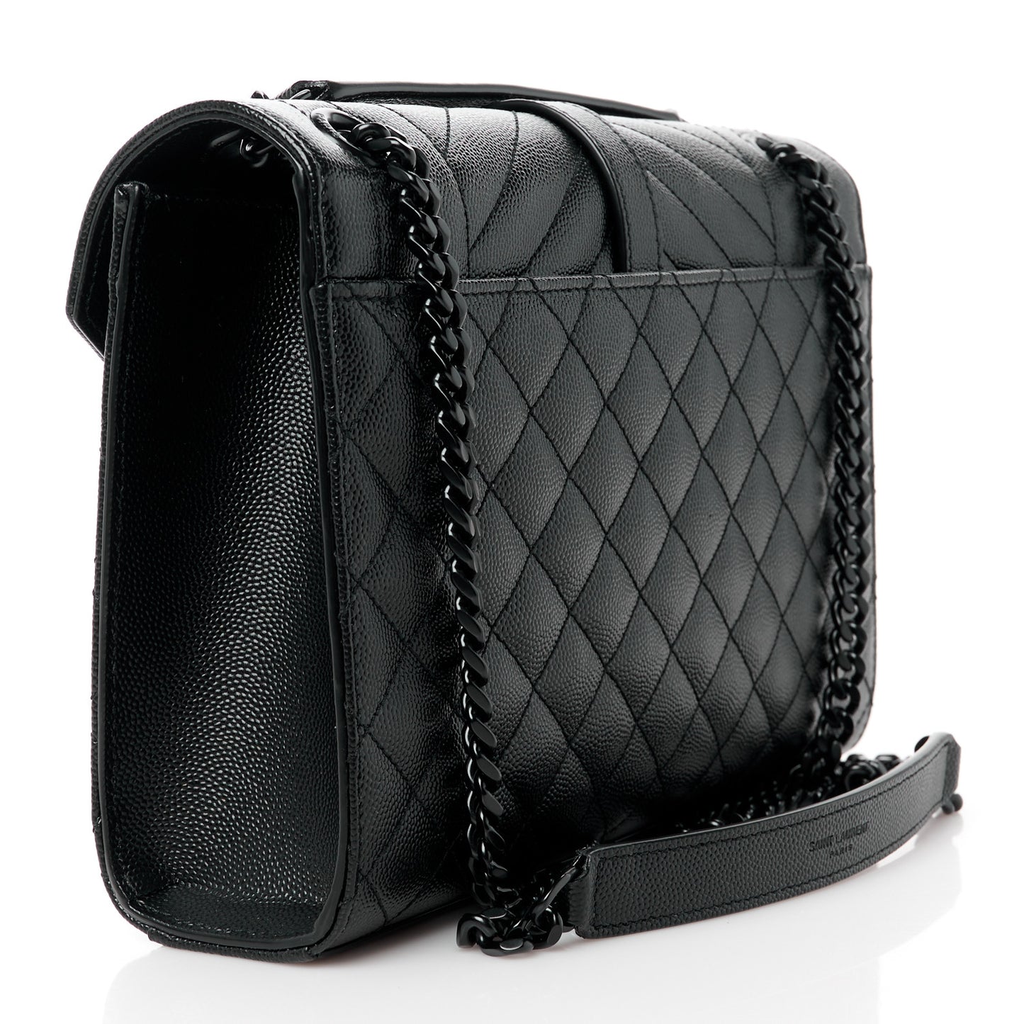 Grain De Poudre Textured Mixed Matelasse Triquilt Medium Monogram Monochrome Satchel Black