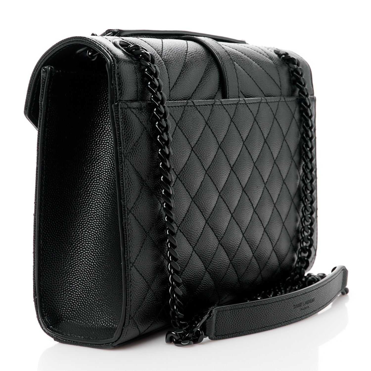 Saint Laurent Grain De Poudre Textured Mixed Matelasse Triquilt Medium Monogram Monochrome Satchel Black 3 of 11