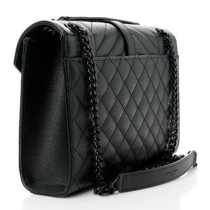 Saint Laurent Grain De Poudre Textured Mixed Matelasse Triquilt Medium Monogram Monochrome Satchel Black 3 of 11