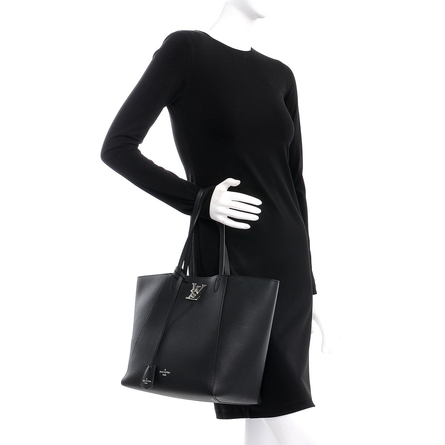 Louis Vuitton Calfskin Lockme Cabas Black 2 of 8