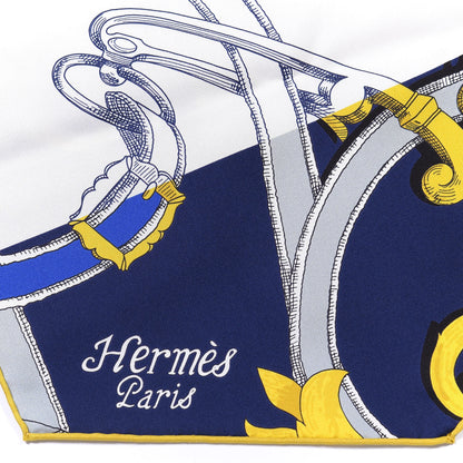 Hermes Silk Roulot L Instruction Du Roy Maxi Twilly Marine White Or 2 of 4