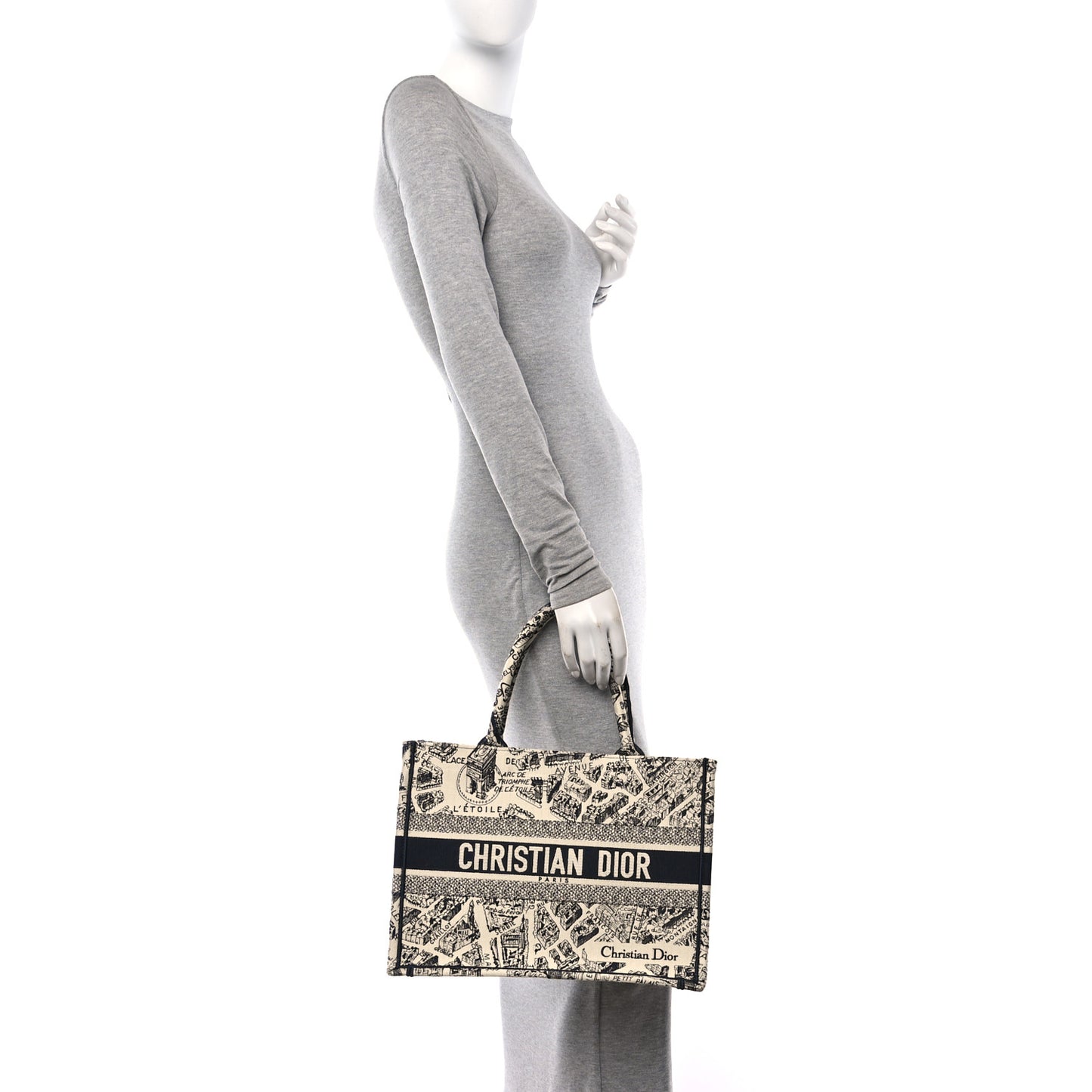 Canvas Embroidered Medium Plan De Paris Book Tote White Blue