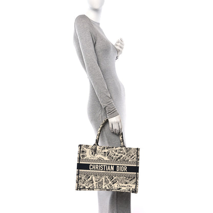 Christian Dior Canvas Embroidered Medium Plan De Paris Book Tote White Blue 2 of 10