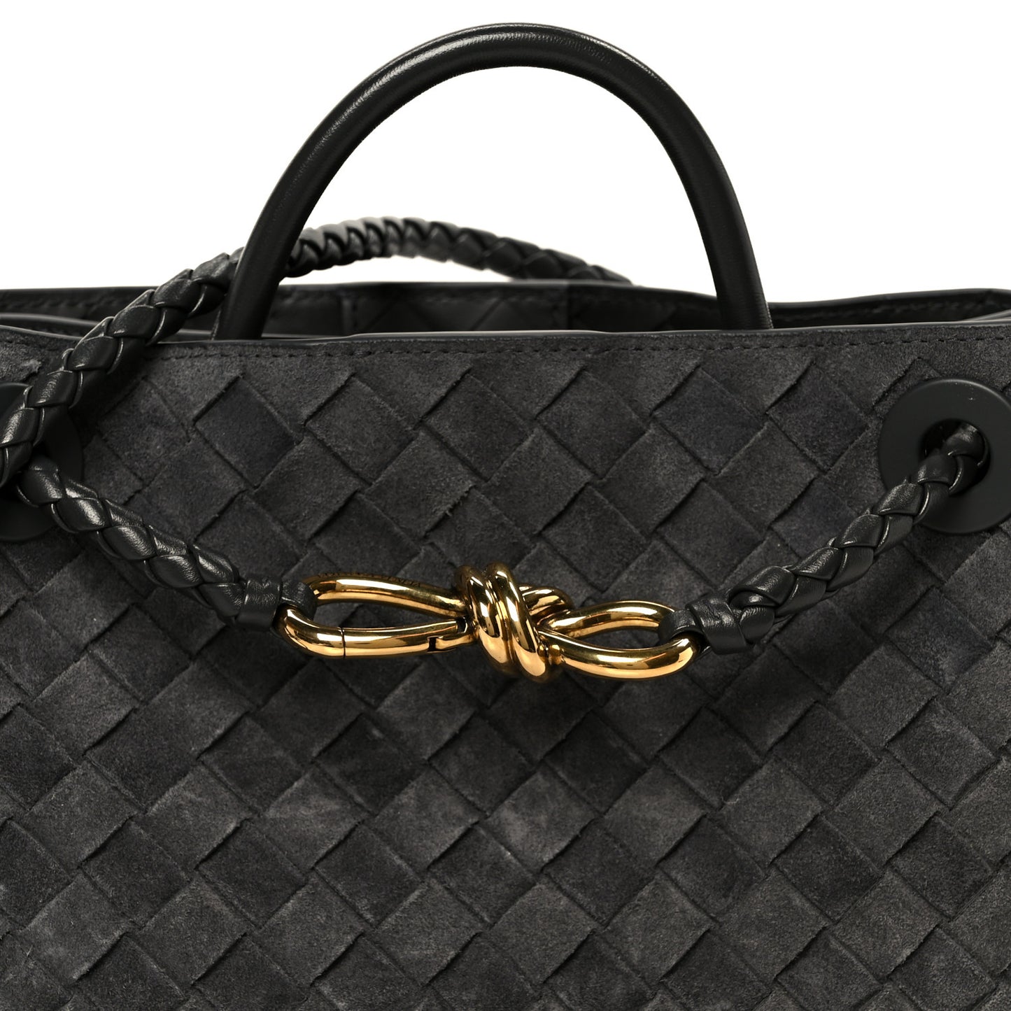 Suede Intrecciato Small Andiamo Shoulder Bag Graphite