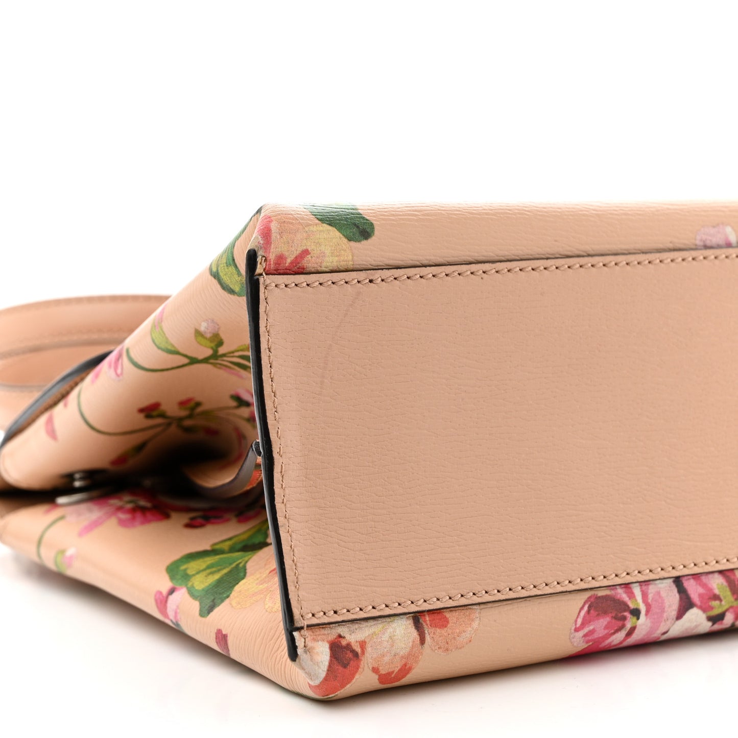 Shangai Calfskin Blooms Print Small Bamboo Daily Top Handle Bag Pink Apricot Multicolor