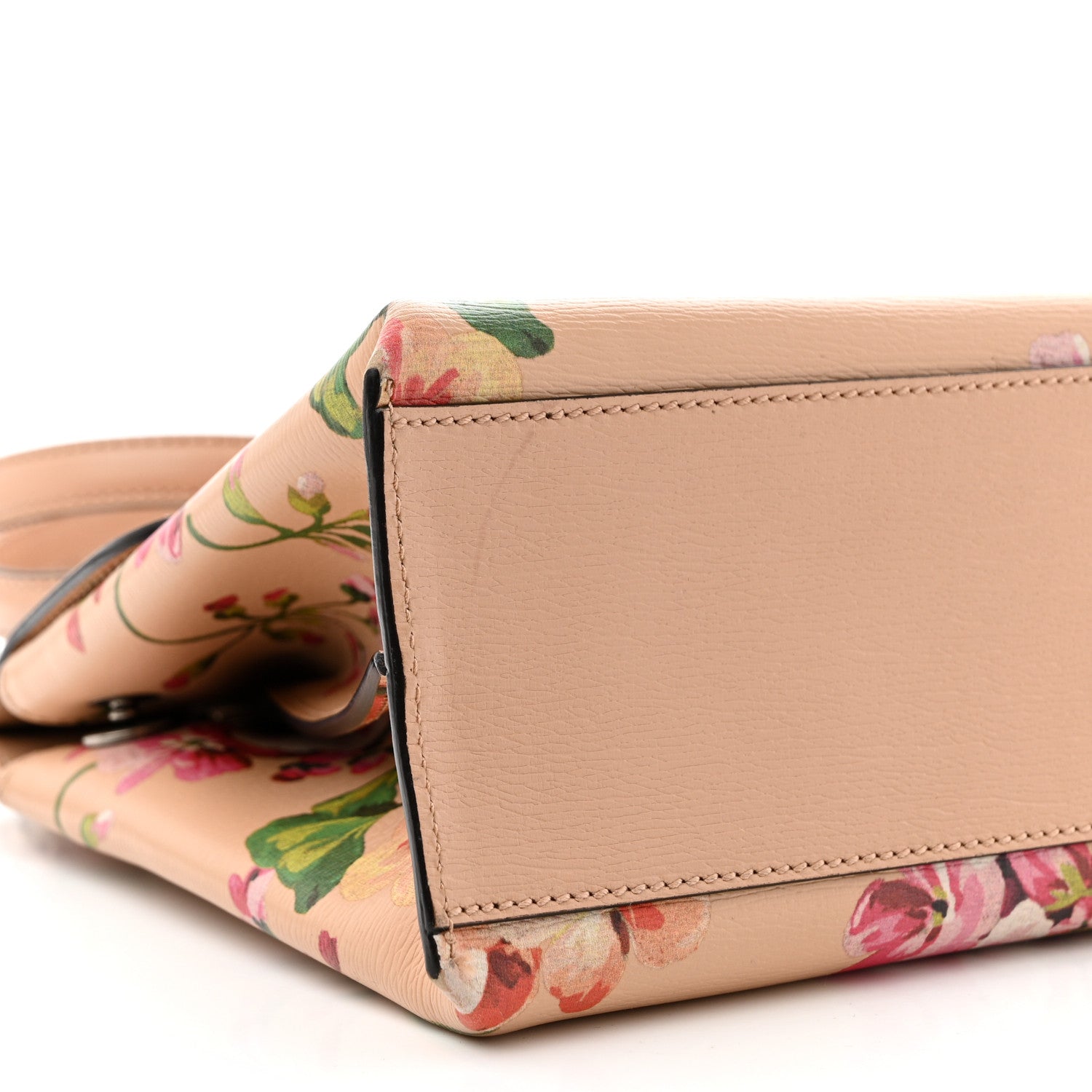 Gucci Shangai Calfskin Blooms Print Small Bamboo Daily Top Handle Bag Pink Apricot Multicolor 8 of 19