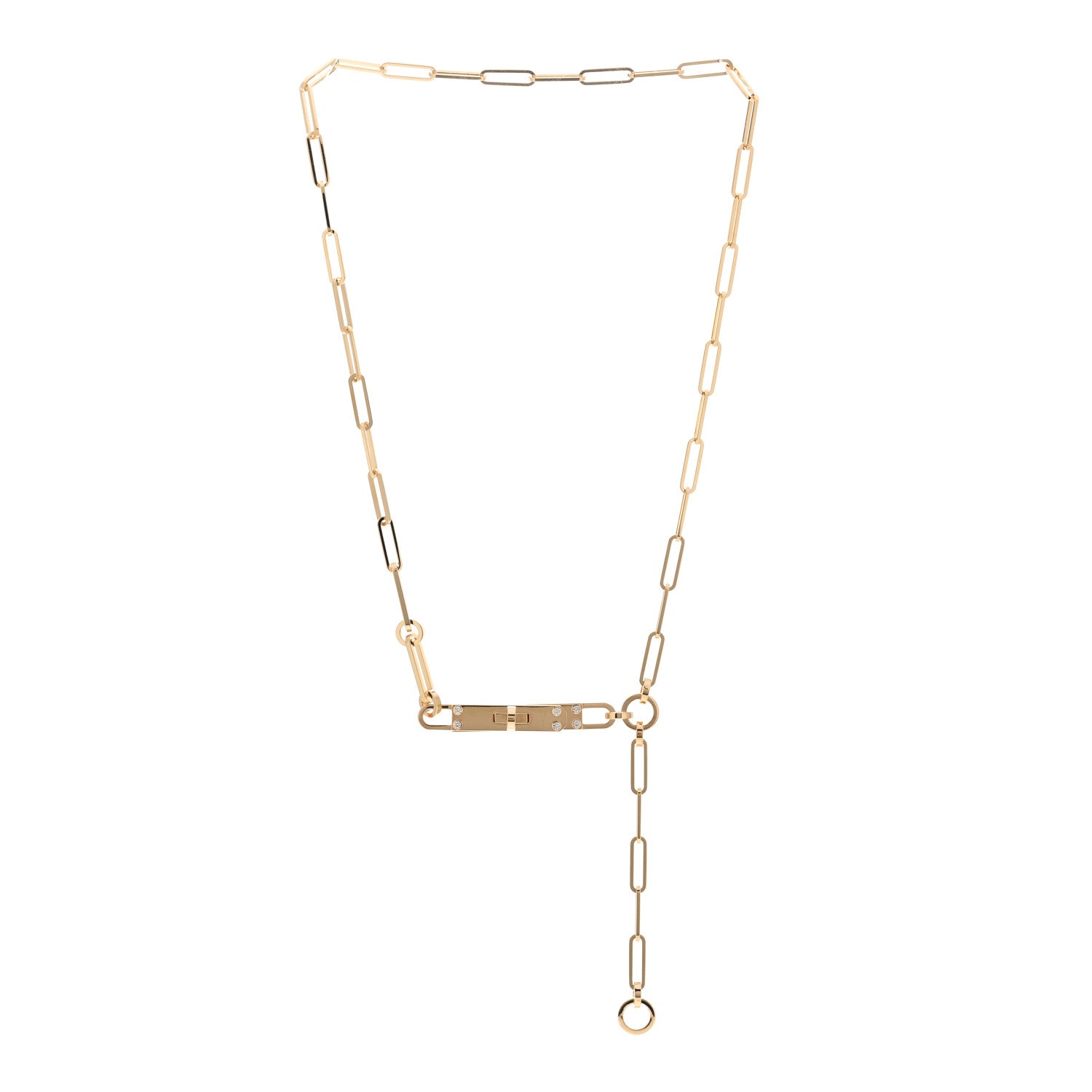 Hermes 18K Yellow Gold Diamond PM Kelly Chaine Lariat Necklace SH 3 of 4