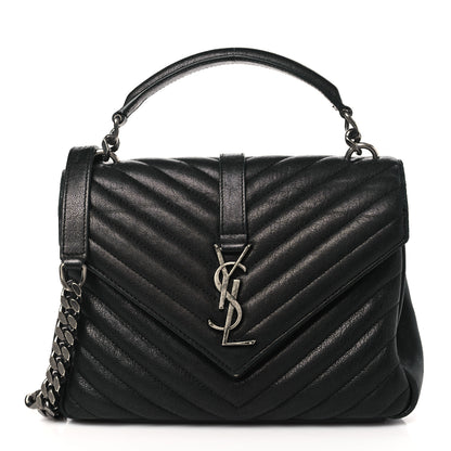 Saint Laurent Sheepskin Matelasse Chevron Monogram Medium College Bag Black 1 of 12