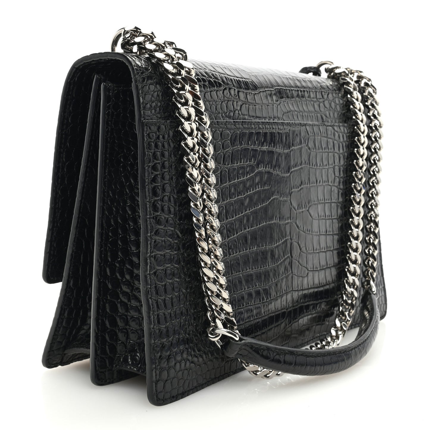 SAINT LAURENT Calfskin Crocodile Embossed Large Monogram Sunset Black
