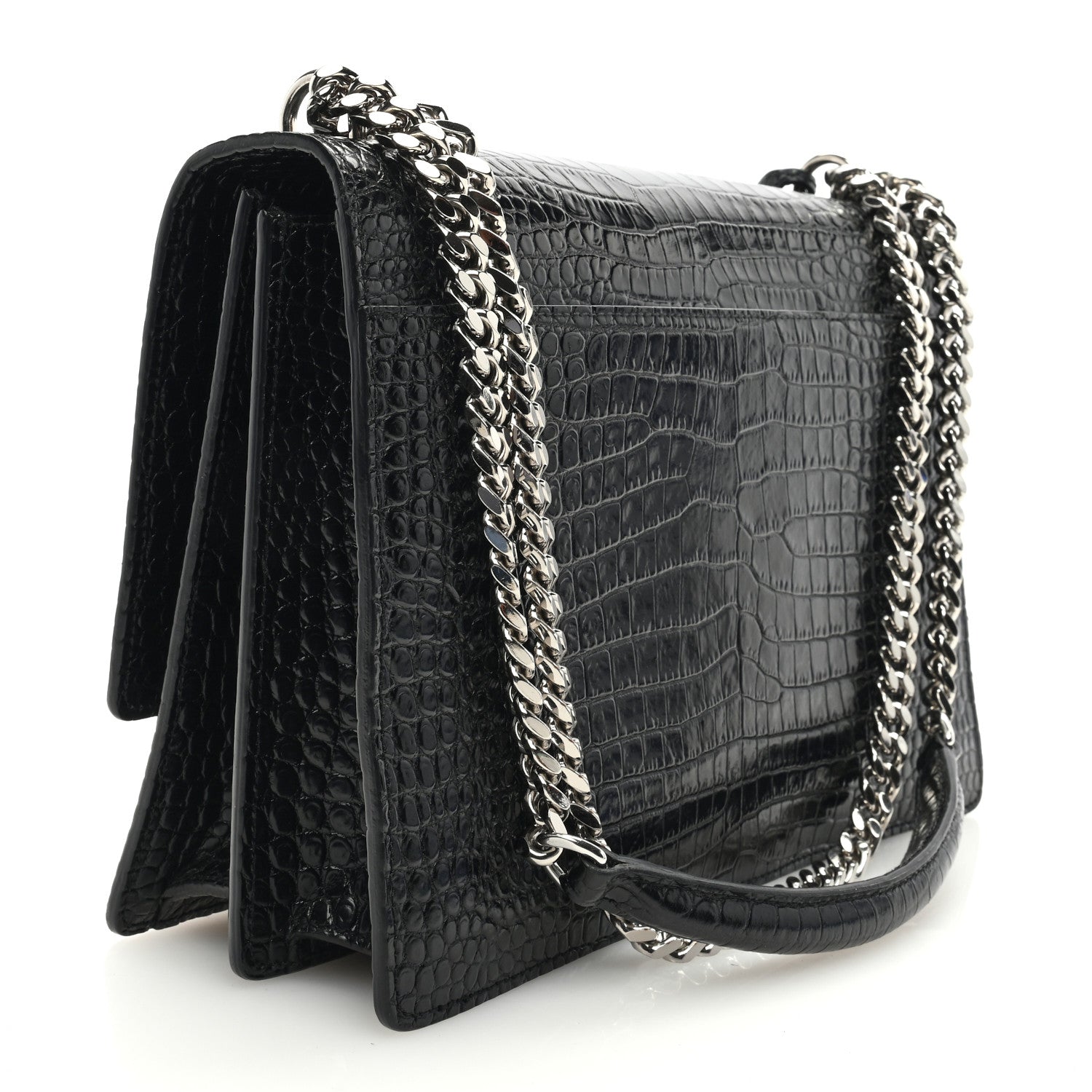 Saint Laurent SAINT LAURENT Calfskin Crocodile Embossed Large Monogram Sunset Black 3 of 8