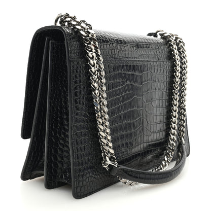 Saint Laurent SAINT LAURENT Calfskin Crocodile Embossed Large Monogram Sunset Black 3 of 8