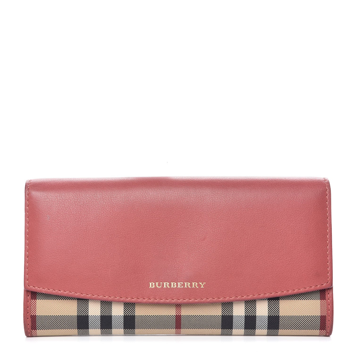 Burberry Calfskin Horseferry Check Porter Continental Wallet Coral Pink 1 of 10
