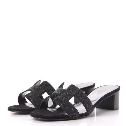 Hermes Suede Goatskin Crystal Powder Oasis Sandals 37 Black 3 of 11