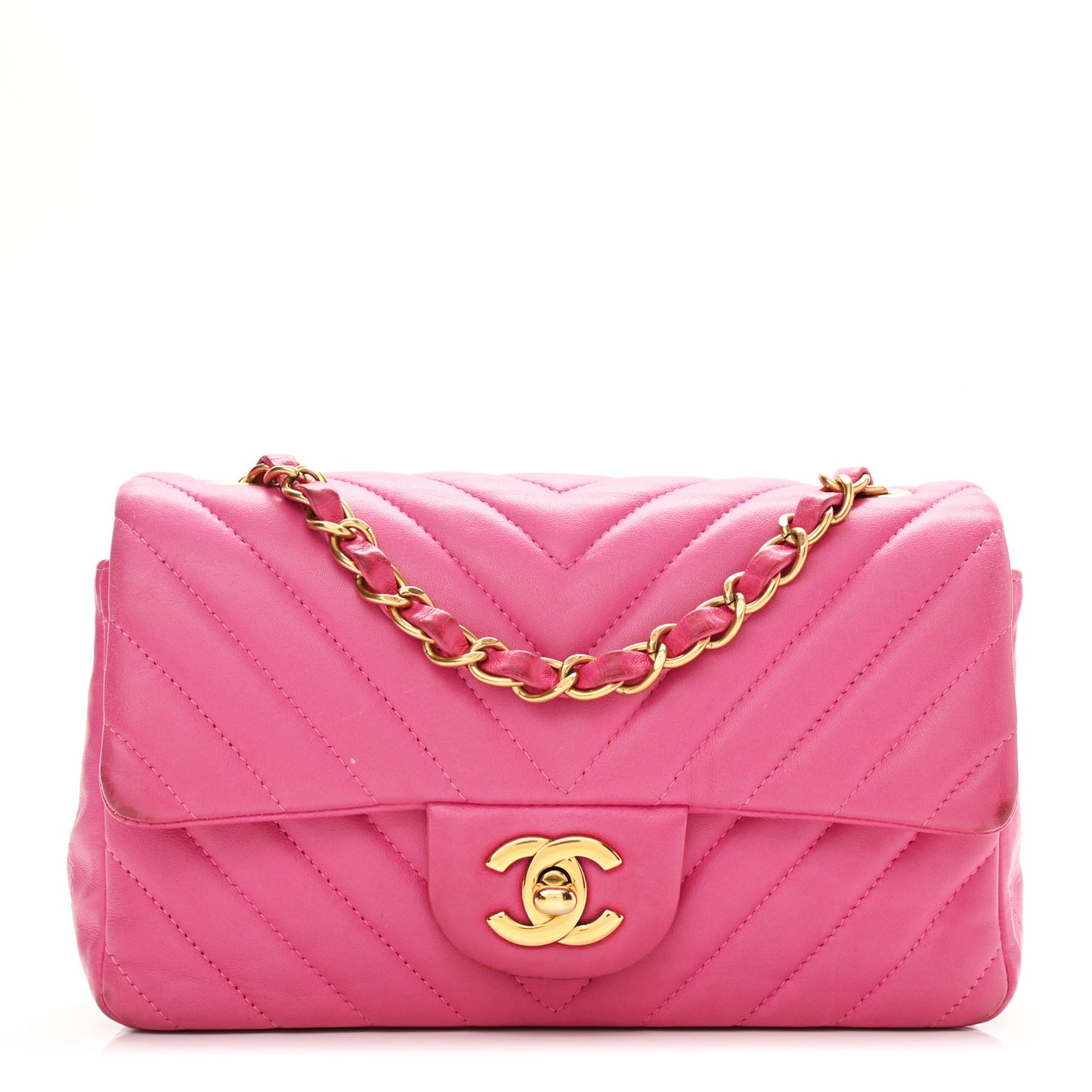 Lambskin Chevron Quilted Mini Rectangular Flap Fuchsia