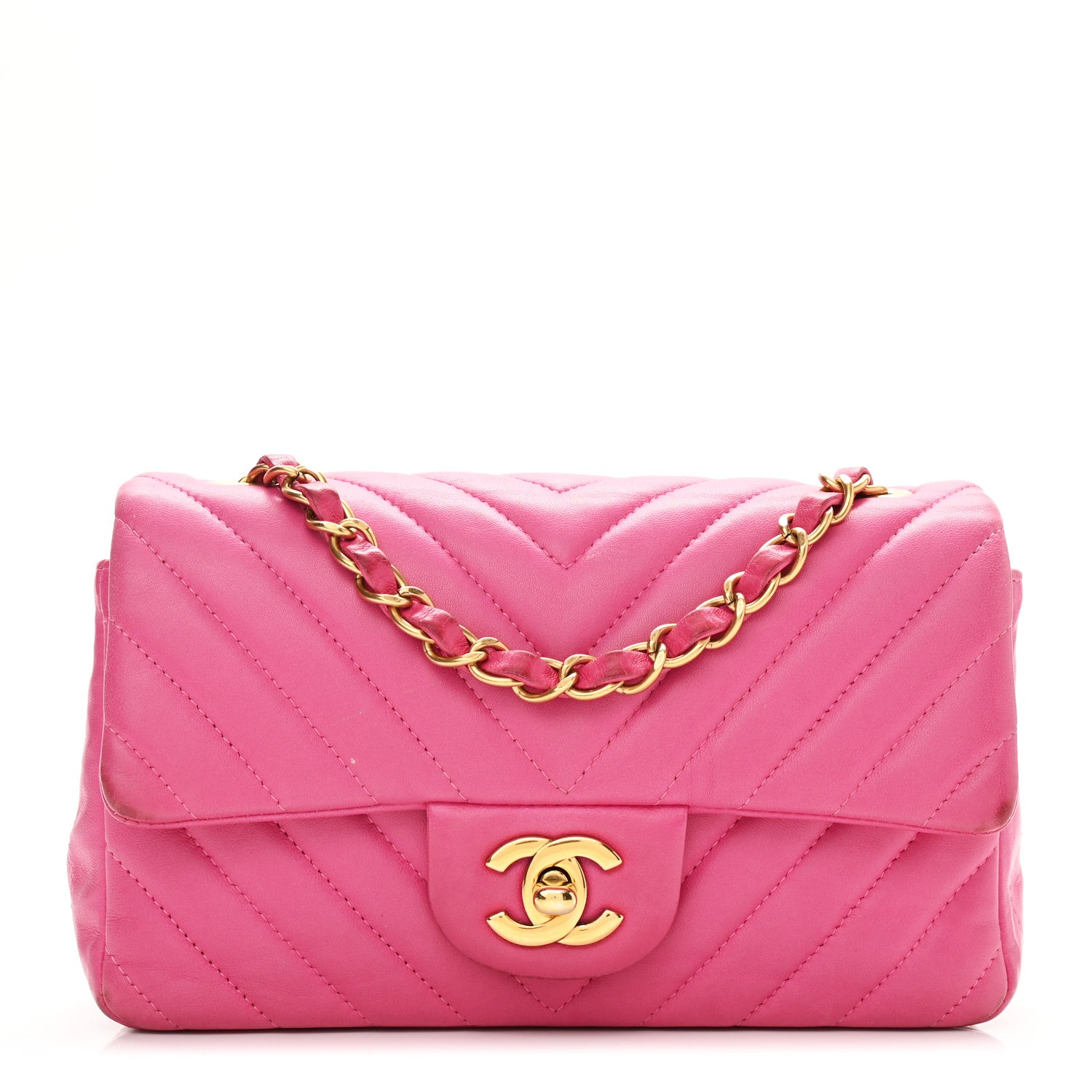 Chanel Lambskin Chevron Quilted Mini Rectangular Flap Fuchsia 1 of 17