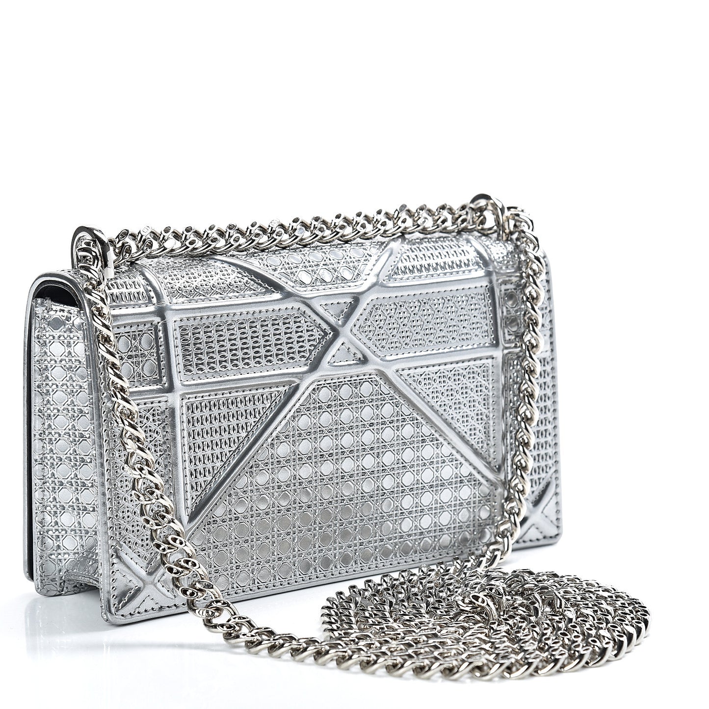 Metallic Patent Micro-Cannage Mini Diorama Flap Bag Silver