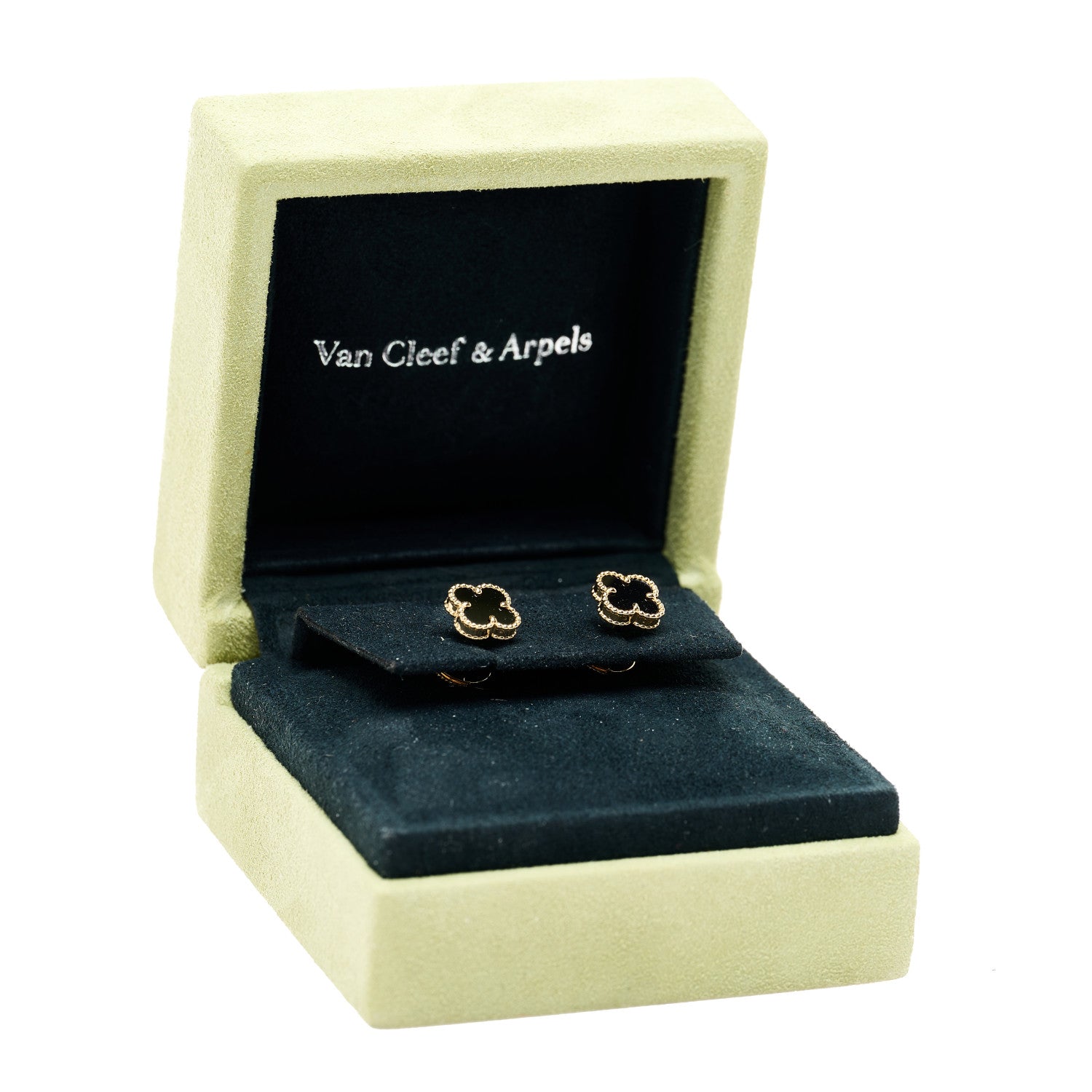 Van Cleef & Arpels 18K Yellow Gold Black Onyx Sweet Alhambra Earrings 5 of 5