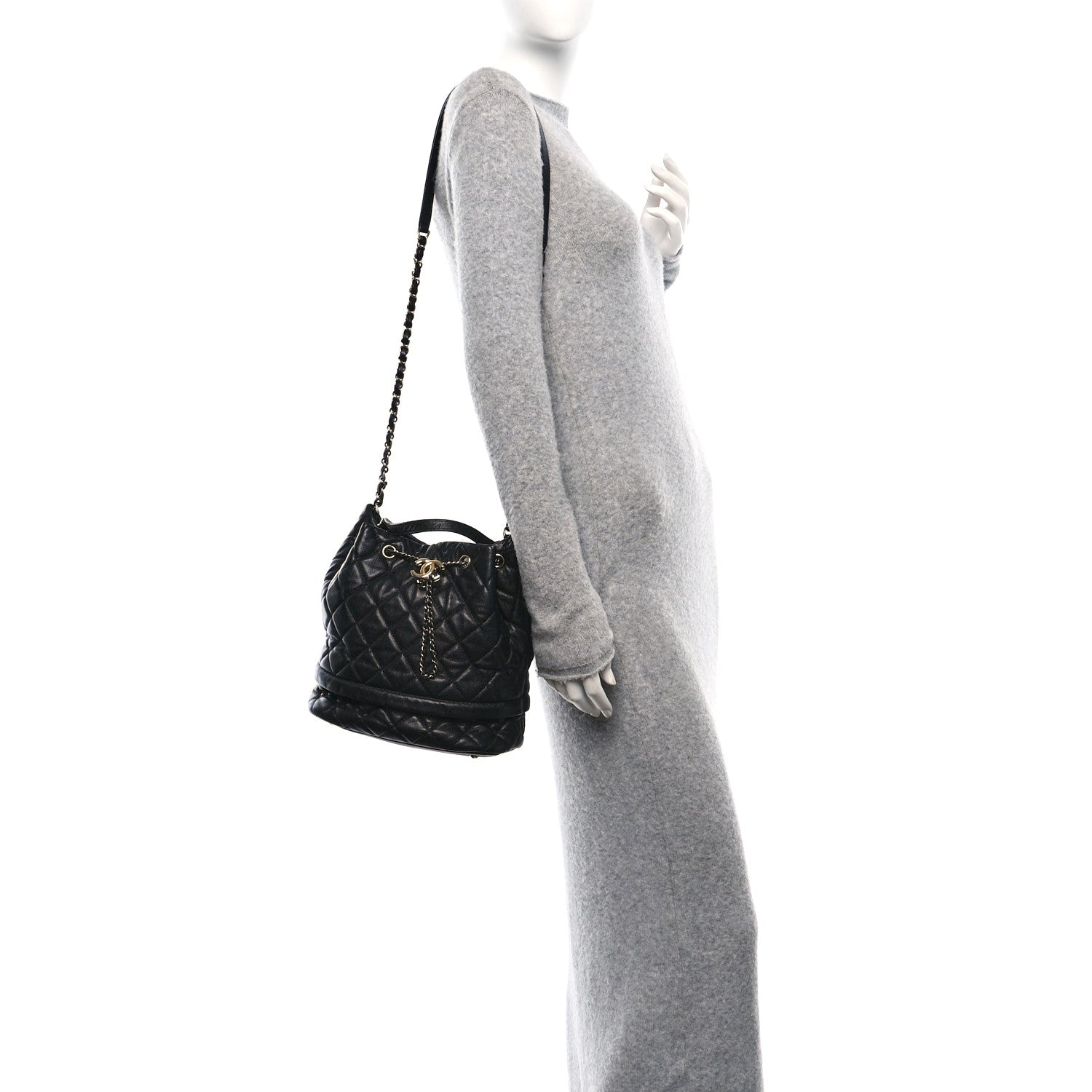 Chanel Caviar Quilted Large Rolled Up Bucket Drawstring Bag Black 2 of 10