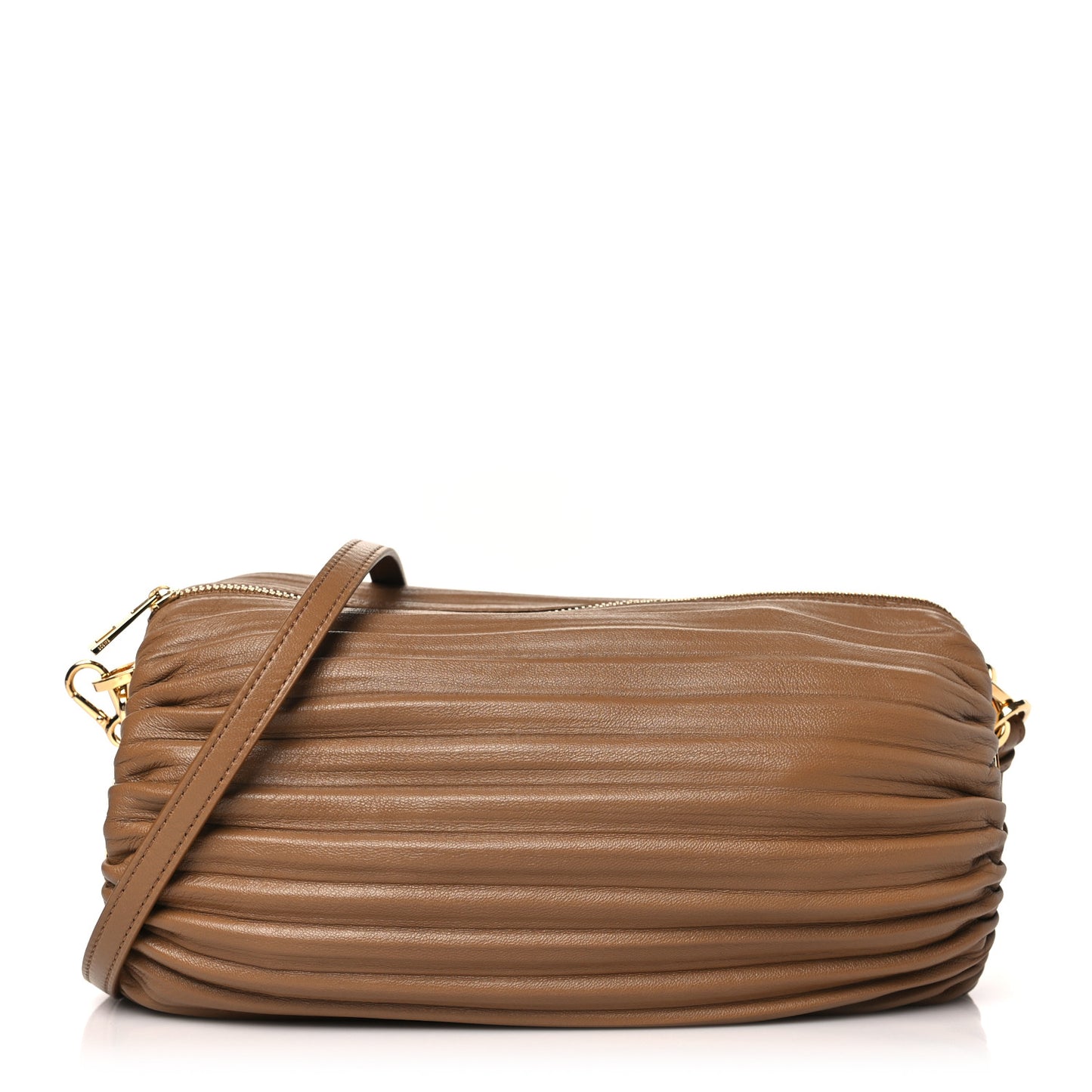 Lambskin Pleated Bracelet Pouch Shoulder Bag Brown