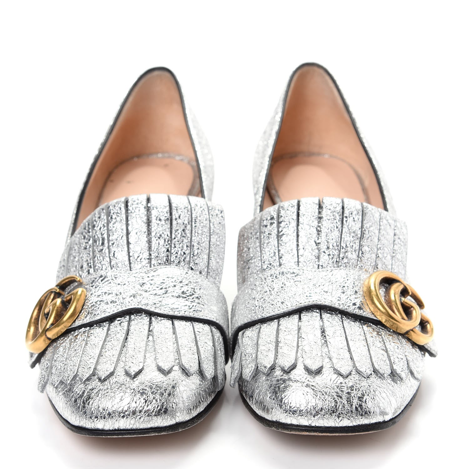 Gucci Galassia GG Marmont Fringe 50mm Loafer Pumps 37 Argento 2 of 12
