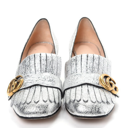 Gucci Galassia GG Marmont Fringe 50mm Loafer Pumps 37 Argento 2 of 12