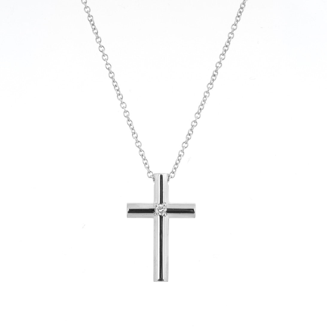 18K White Gold Diamond Cross Pendant Necklace