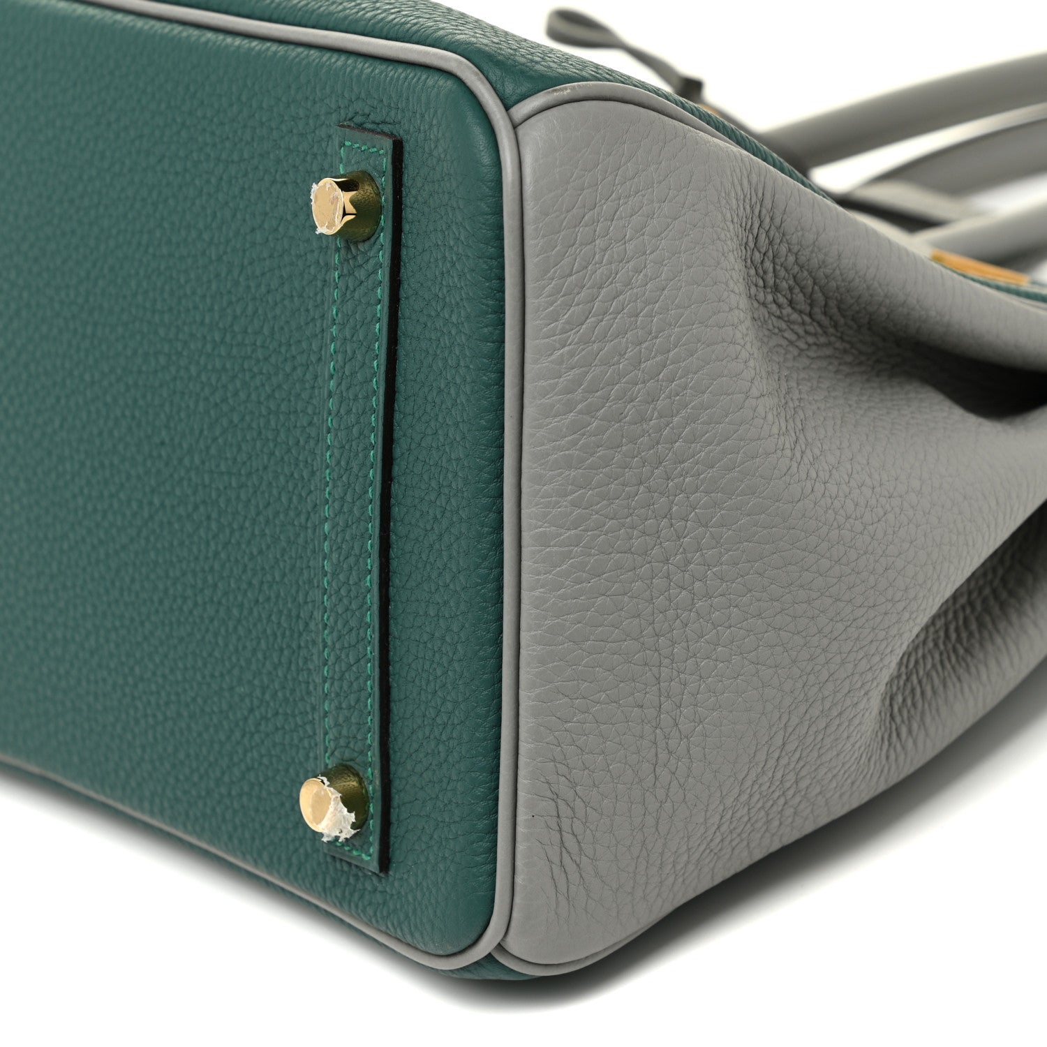 Hermes Togo Bi-Color Horseshoe Birkin 30 Malachite Gris Mouette 9 of 17